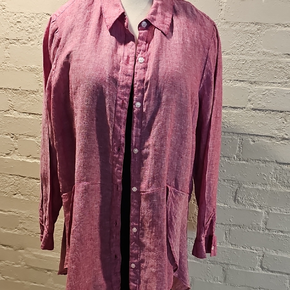 Coldwater Creek Pink Linen Blouse-- Vibrant Style and Comfort